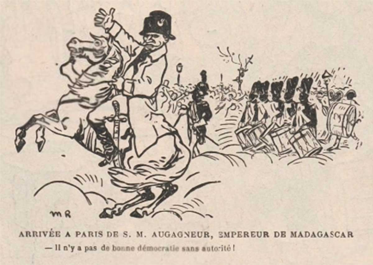 Caricature publiée lors de l'arrivée de Augagneur à Madagascar